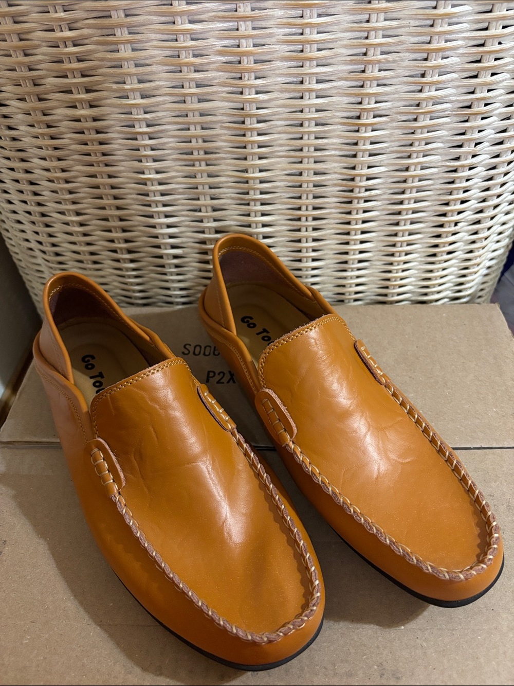 Men's Cognac Leather Slip-On Driving Loafers